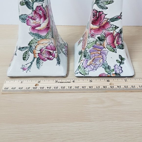 Vintage Hand Painted Floral Candlestick Holders - Picture 9 of 12
